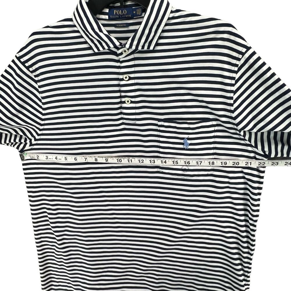 Polo Ralph Lauren Shirt Men M Blue Stripe Polo‎ Logo Classic Fit Nautical Preppy - Picture 5 of 12